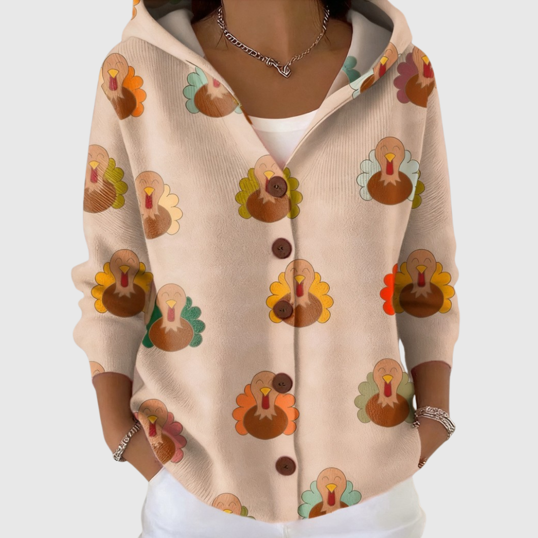 Cardigan Confortevole con Cappuccio in Maglia