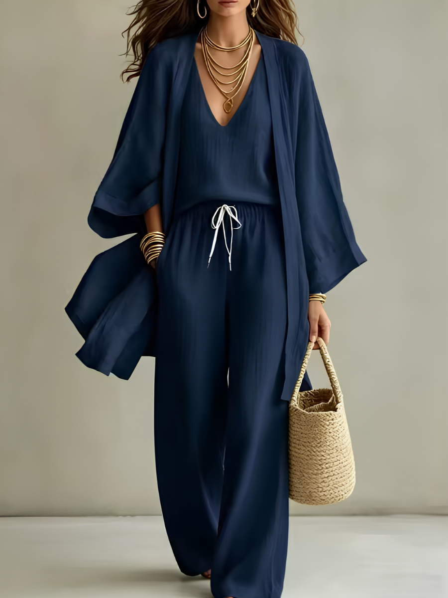 Isabelle | Ensemble homewear 3 pièces en lin décontracté