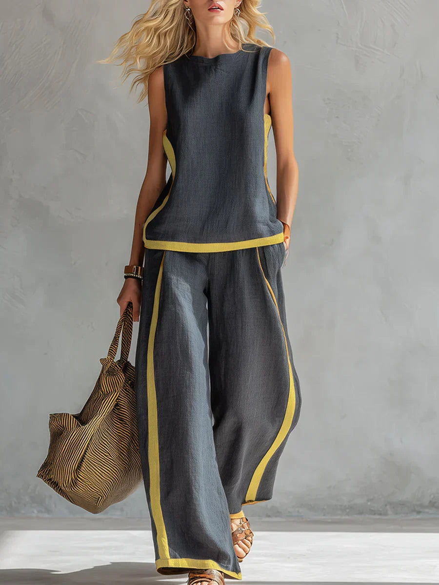 Ursula – Ensemble gilet et pantalon chic-décontracté aux finitions bicolores