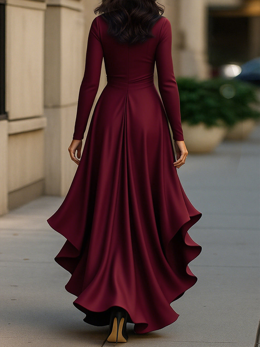 Palmyre | Robe Maxi Drapée en Satin, Volants
