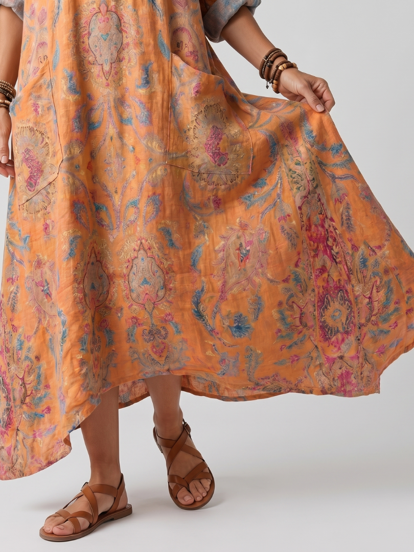 Réjane | Robe Midi Oversize, Col Cranté, Grandes Poches