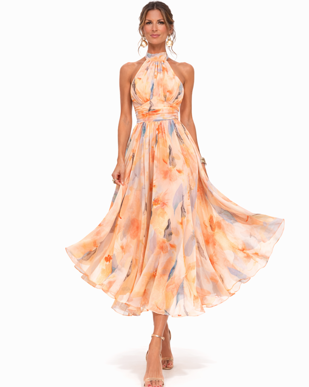 Aurore | Robe à Col Halter et Imprimé Aquarelle