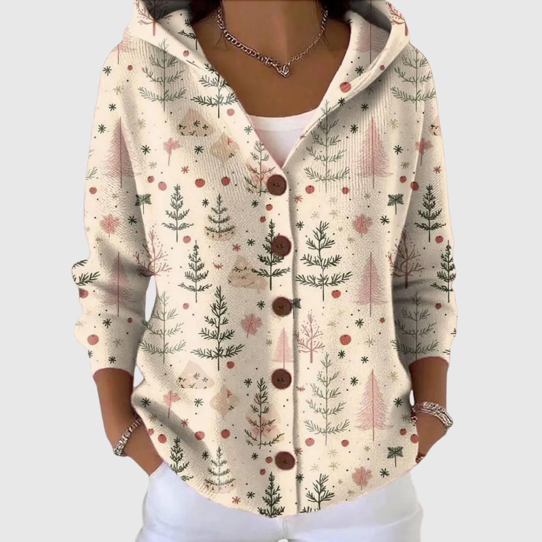 Cardigan Confortevole con Cappuccio in Maglia
