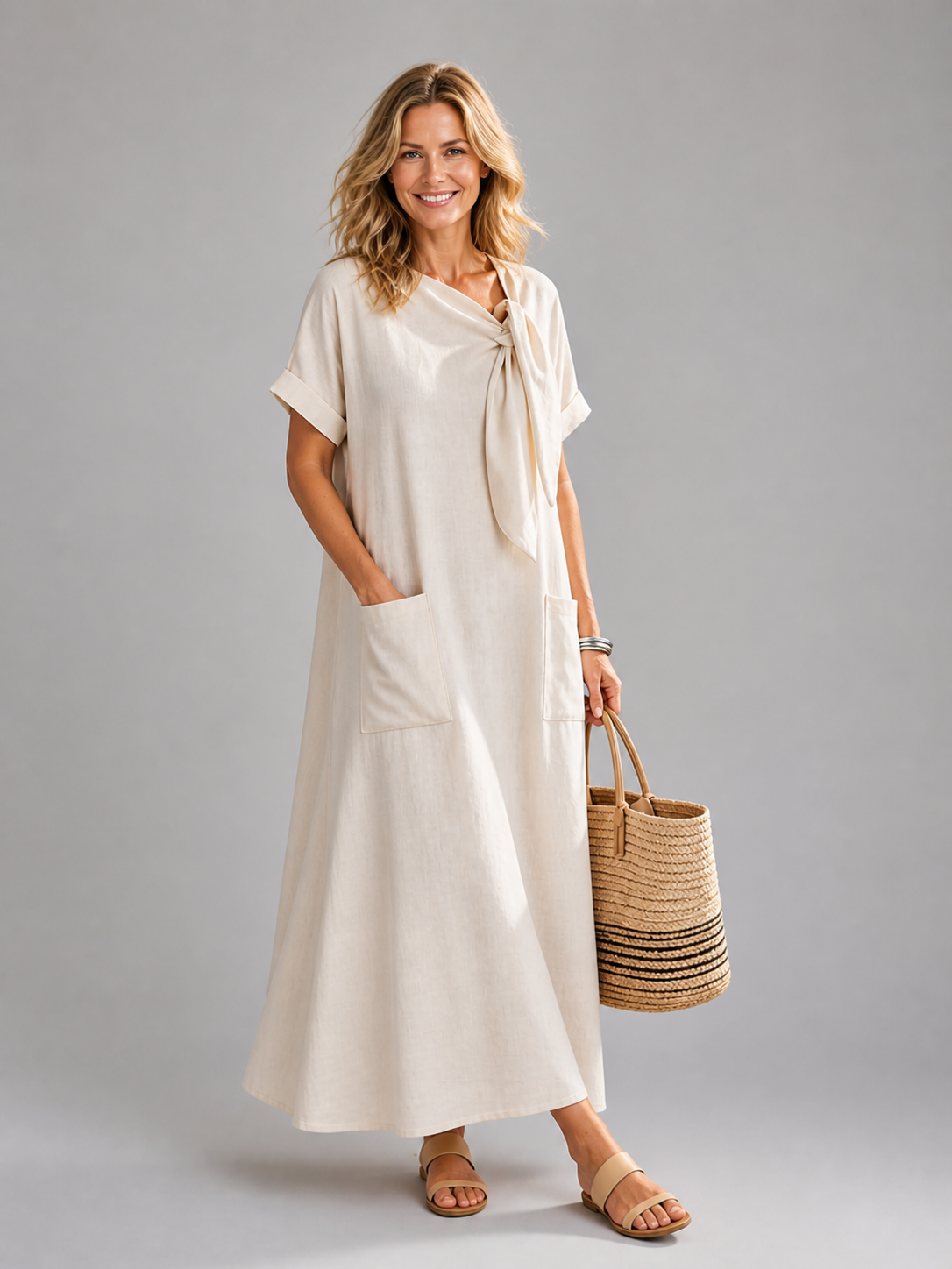 Marion | Robe Maxi Décontractée, Col Rond