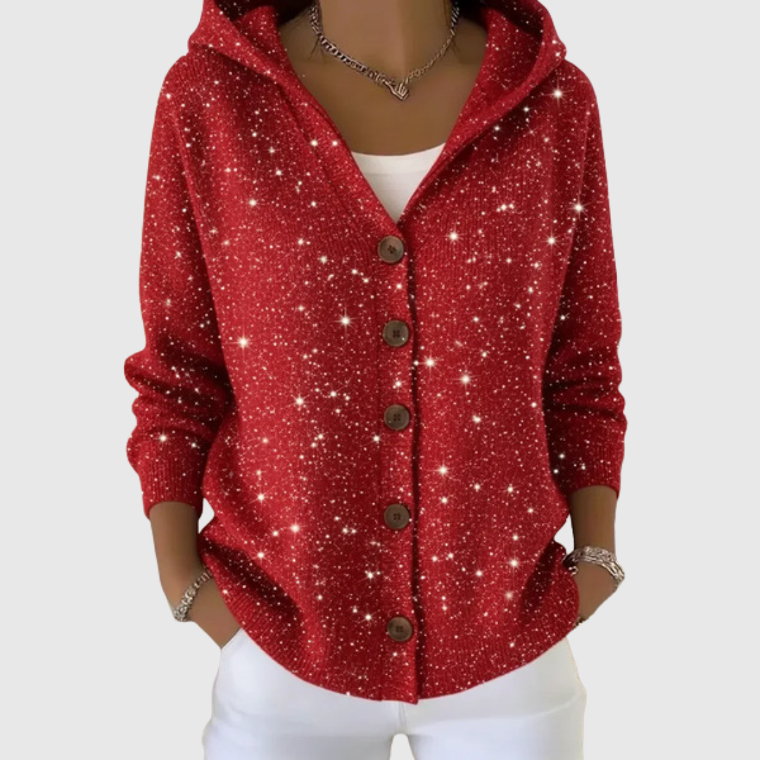 Cardigan Confortevole con Cappuccio in Maglia