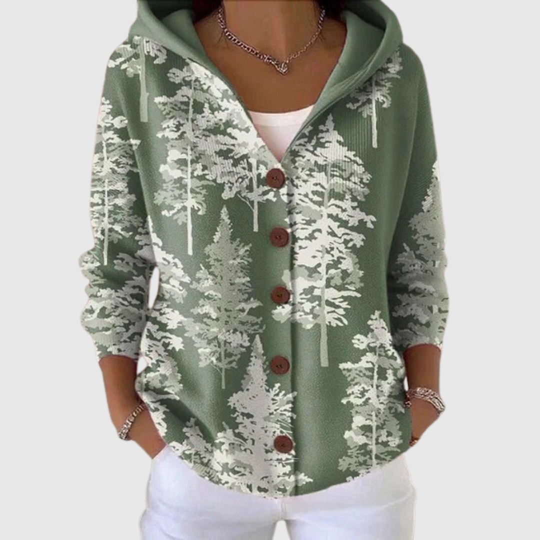 Cardigan Confortevole con Cappuccio in Maglia