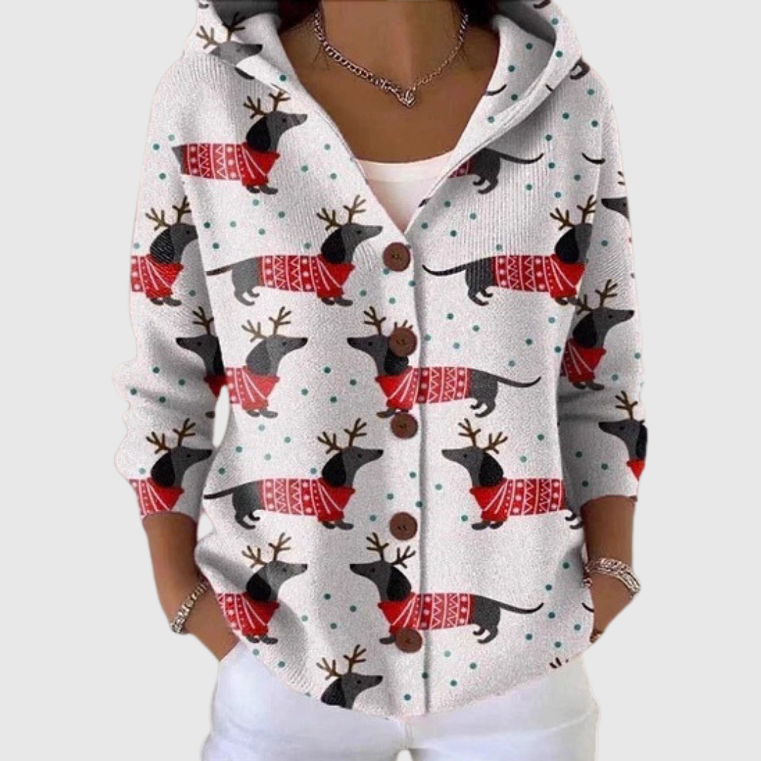 Cardigan Confortevole con Cappuccio in Maglia