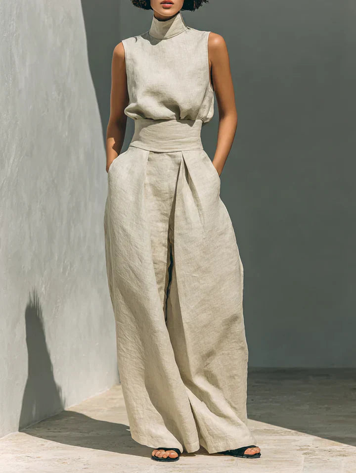 Fleur | Ensemble Minimaliste Débardeur et Pantalon Large en Coton et Lin