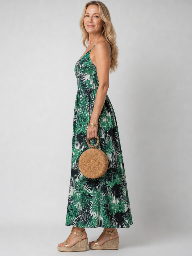 Gisèle | Robe Midi Fleurie, Décolleté en V