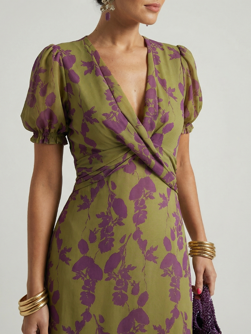 Viviane | Robe Midi Fleurie Portefeuille