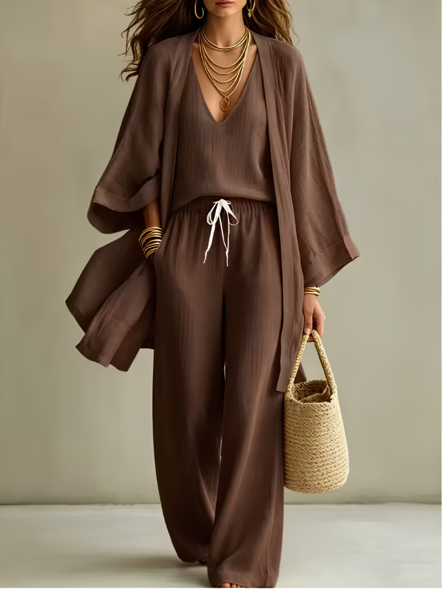 Blandine | Ensemble Homewear Trois Pièces en Lin Décontracté
