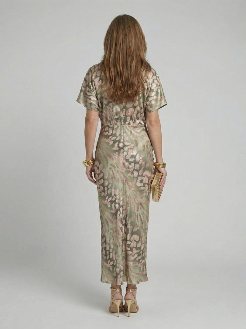 Coralie | Robe midi imprimée à décolleté en V et taille torsadée