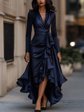 Palmyre | Robe Maxi Drapée en Satin, Volants