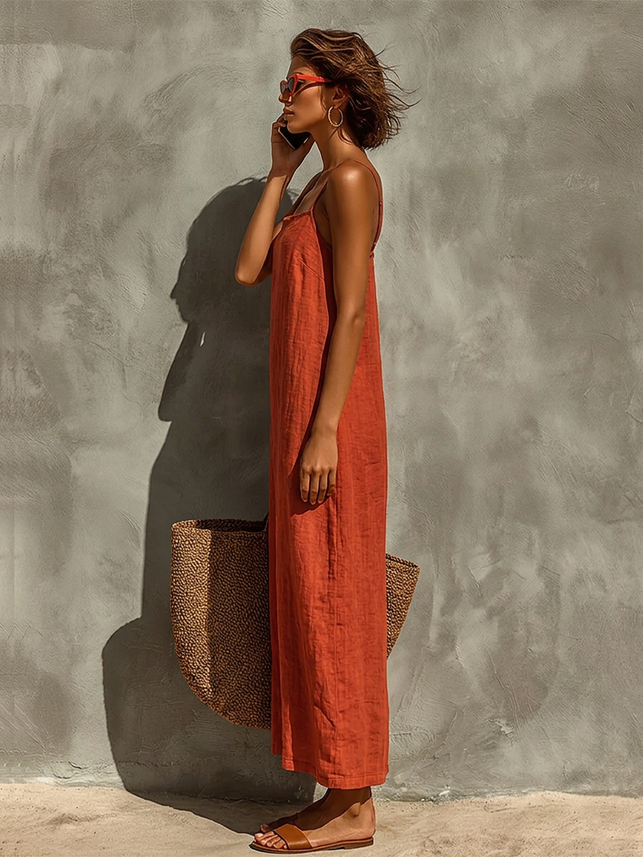 Louise | Robe à fines bretelles et col carré