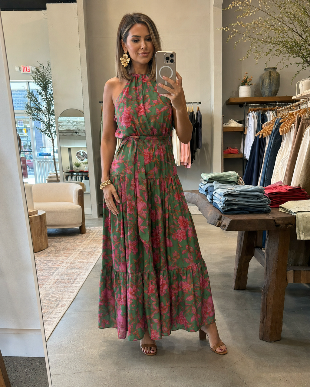 Éliane | Robe Midi Drapée, Col Halter