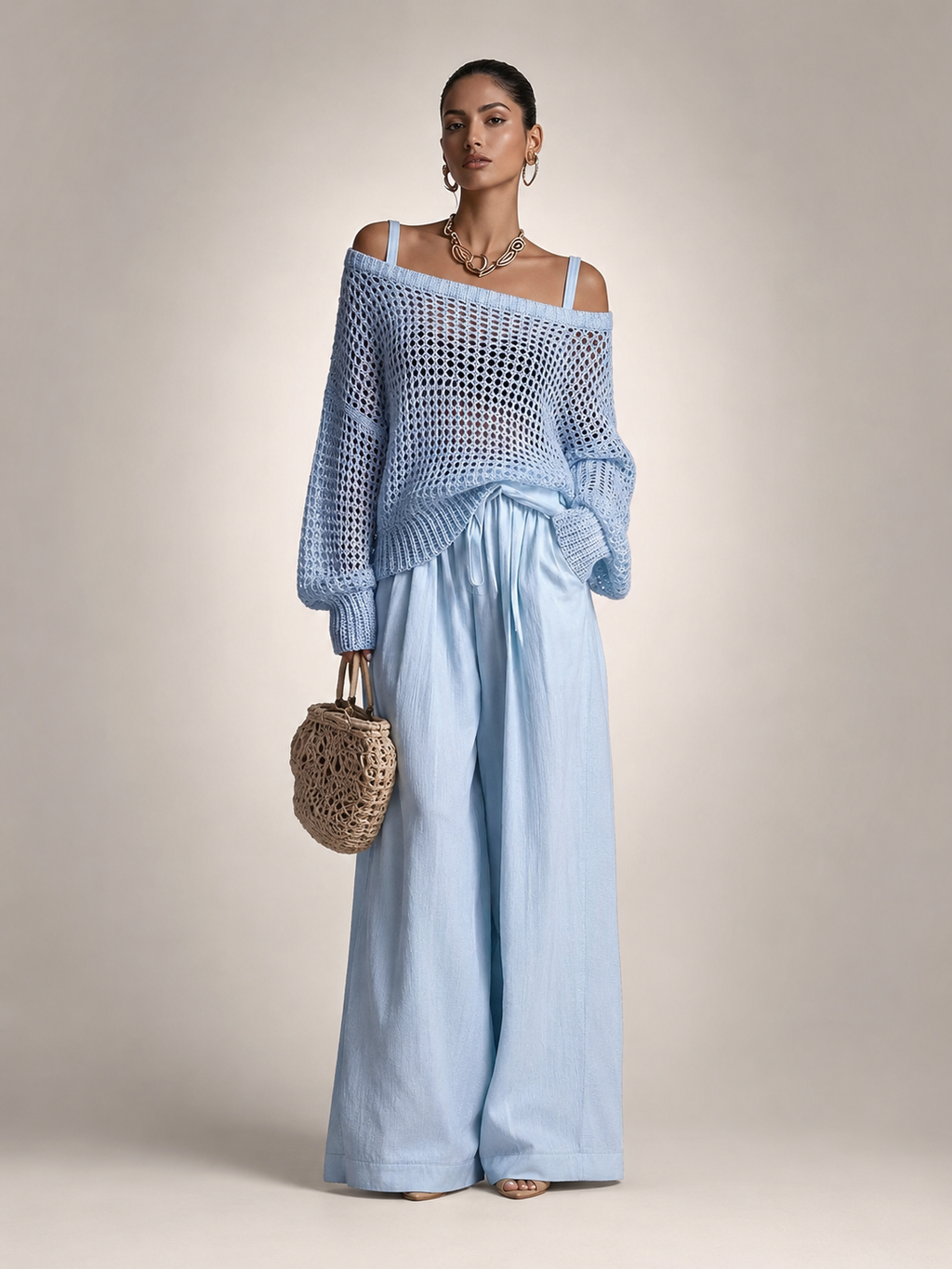 Hortense | Ensemble Épaules Dénudées, Pantalon Large