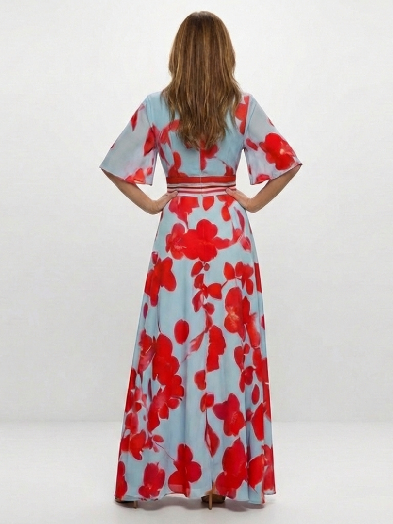 Isaline | Robe Maxi Fleurie, Col en V