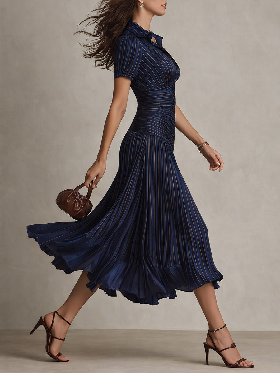 Adriana | Robe midi satinée à rayures rétro