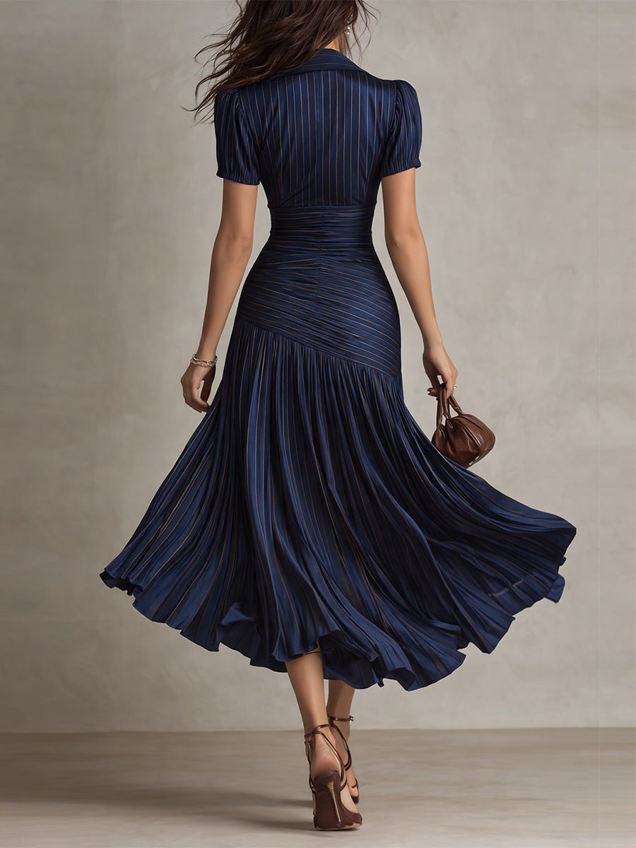 Adriana | Robe midi satinée à rayures rétro