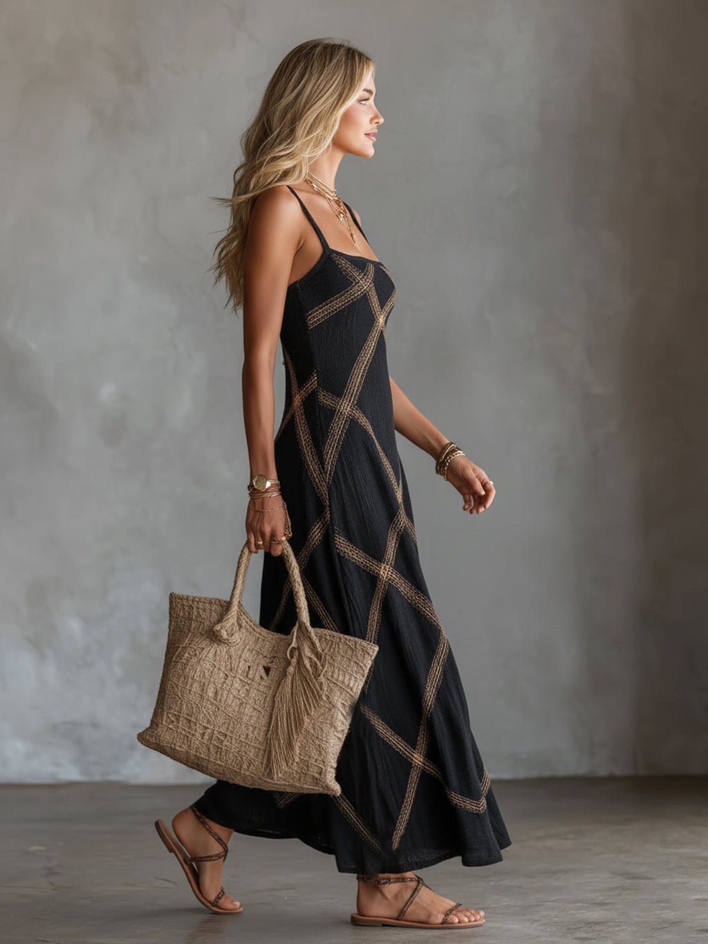 Wilhelmine | Robe Géométrique Noir Chameau
