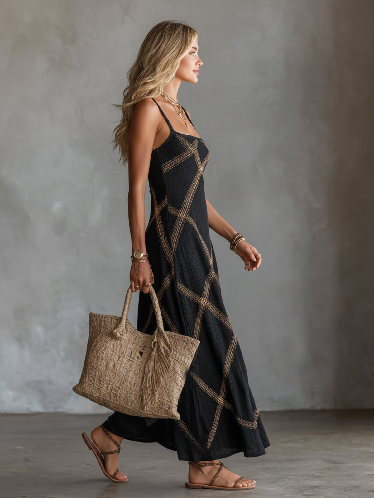 Wilhelmine | Robe Géométrique Noir Chameau