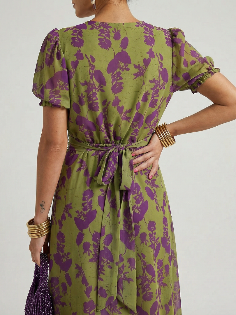 Viviane | Robe Midi Fleurie Portefeuille