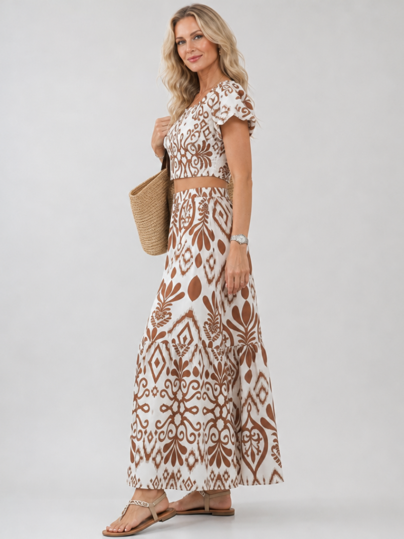 Noémie | Robe Midi Fleurie, Manches Volantées