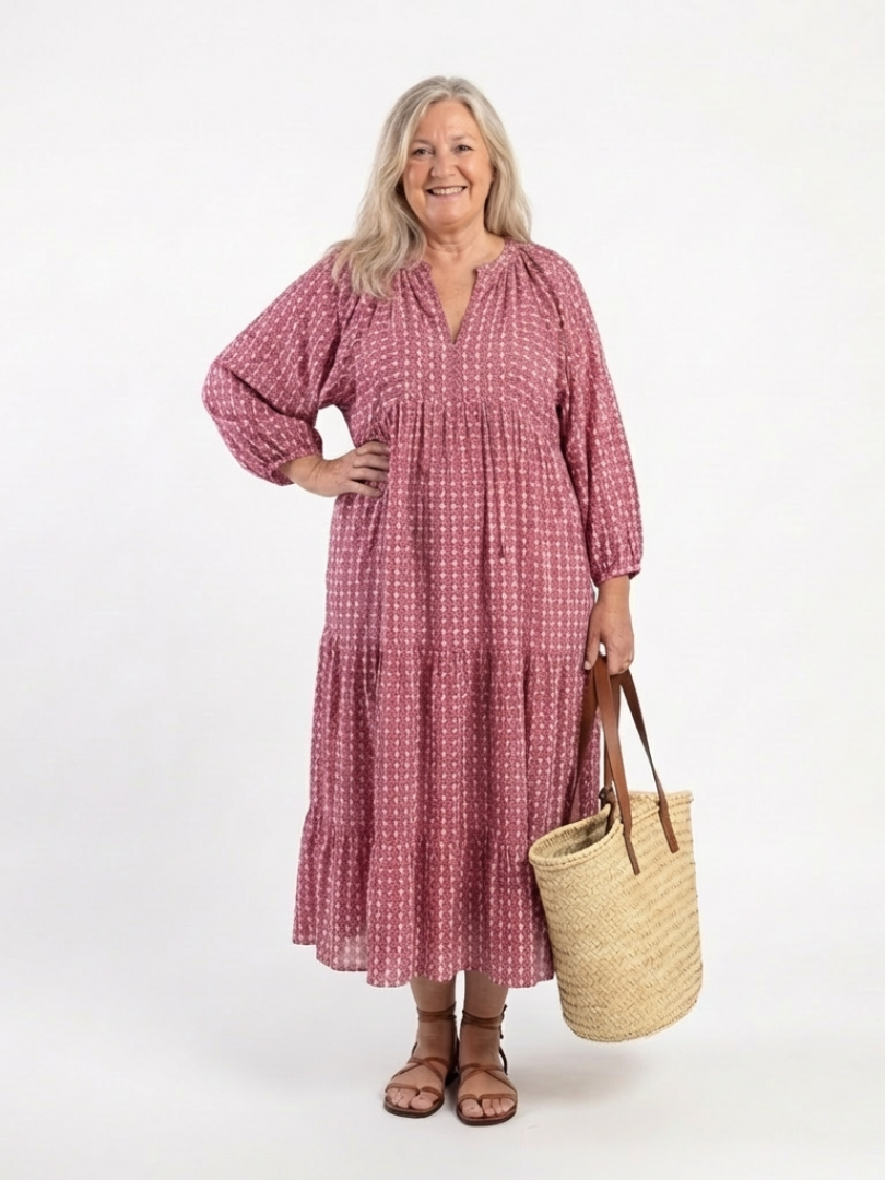 Arlette | Robe midi à manches longues et imprimé géométrique