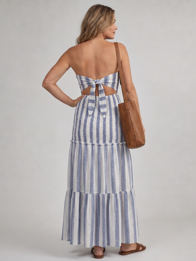 Amandine | Robe Midi Bustier Rayée