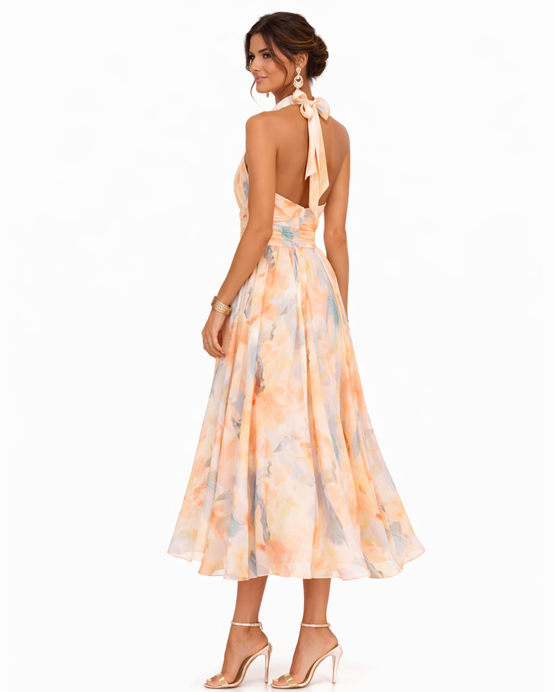 Aurore | Robe à Col Halter et Imprimé Aquarelle
