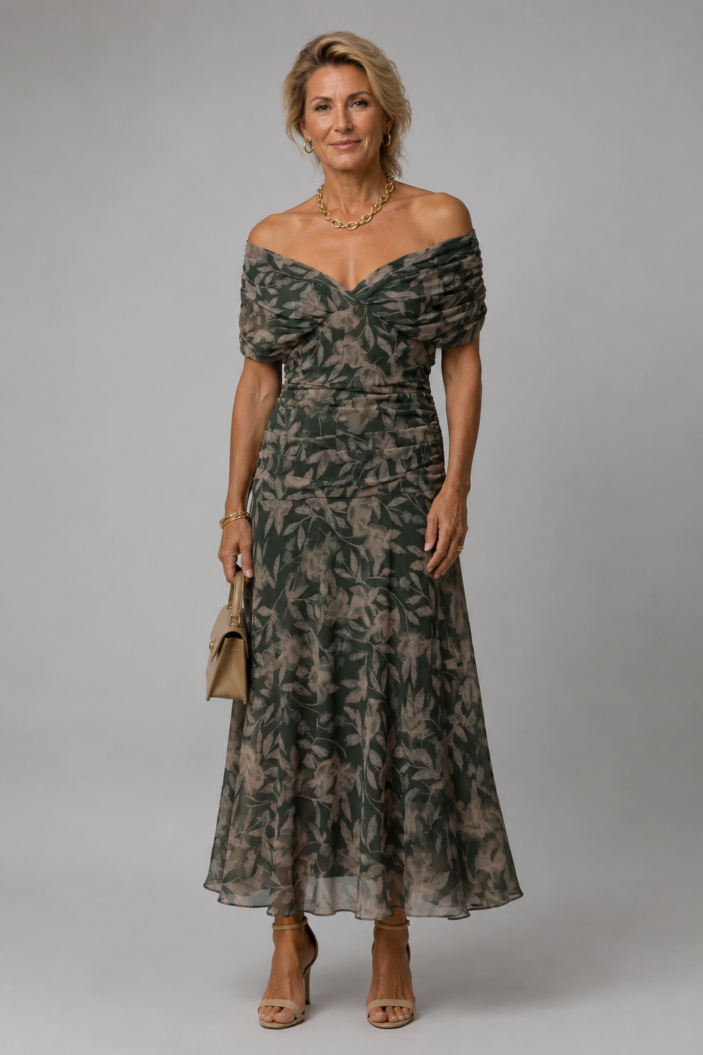 Ariane | Robe Midi Épaules Dénudées Drapée
