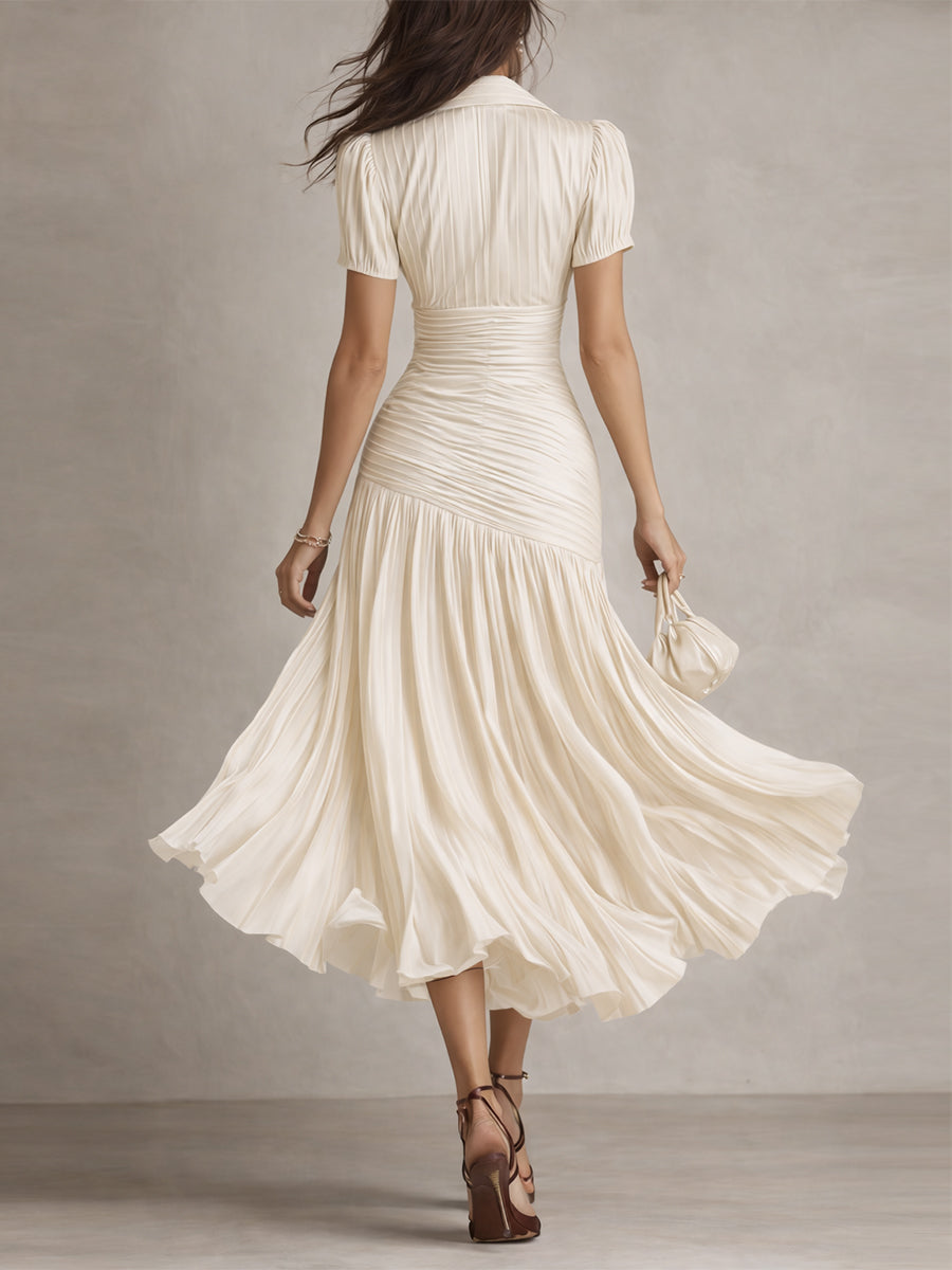 Adriana | Robe midi satinée à rayures rétro
