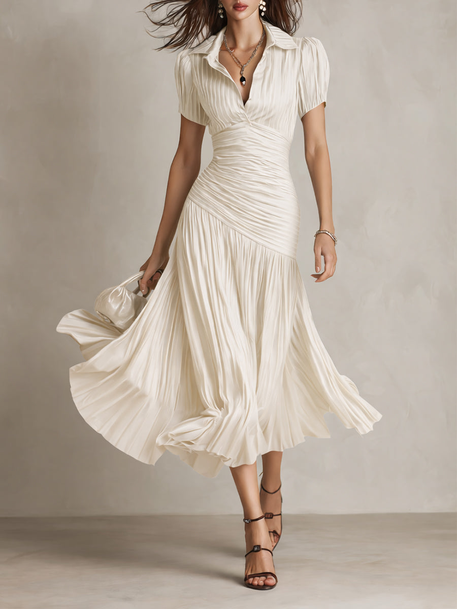Adriana | Robe midi satinée à rayures rétro