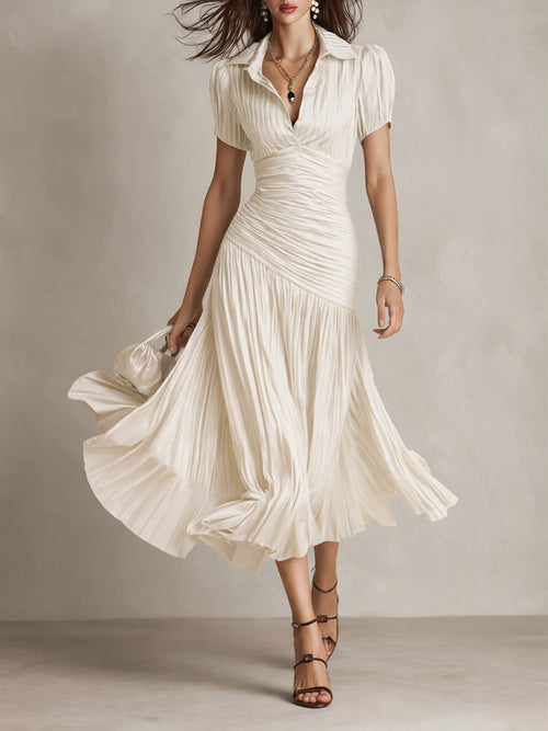 Adriana | Robe midi satinée à rayures rétro