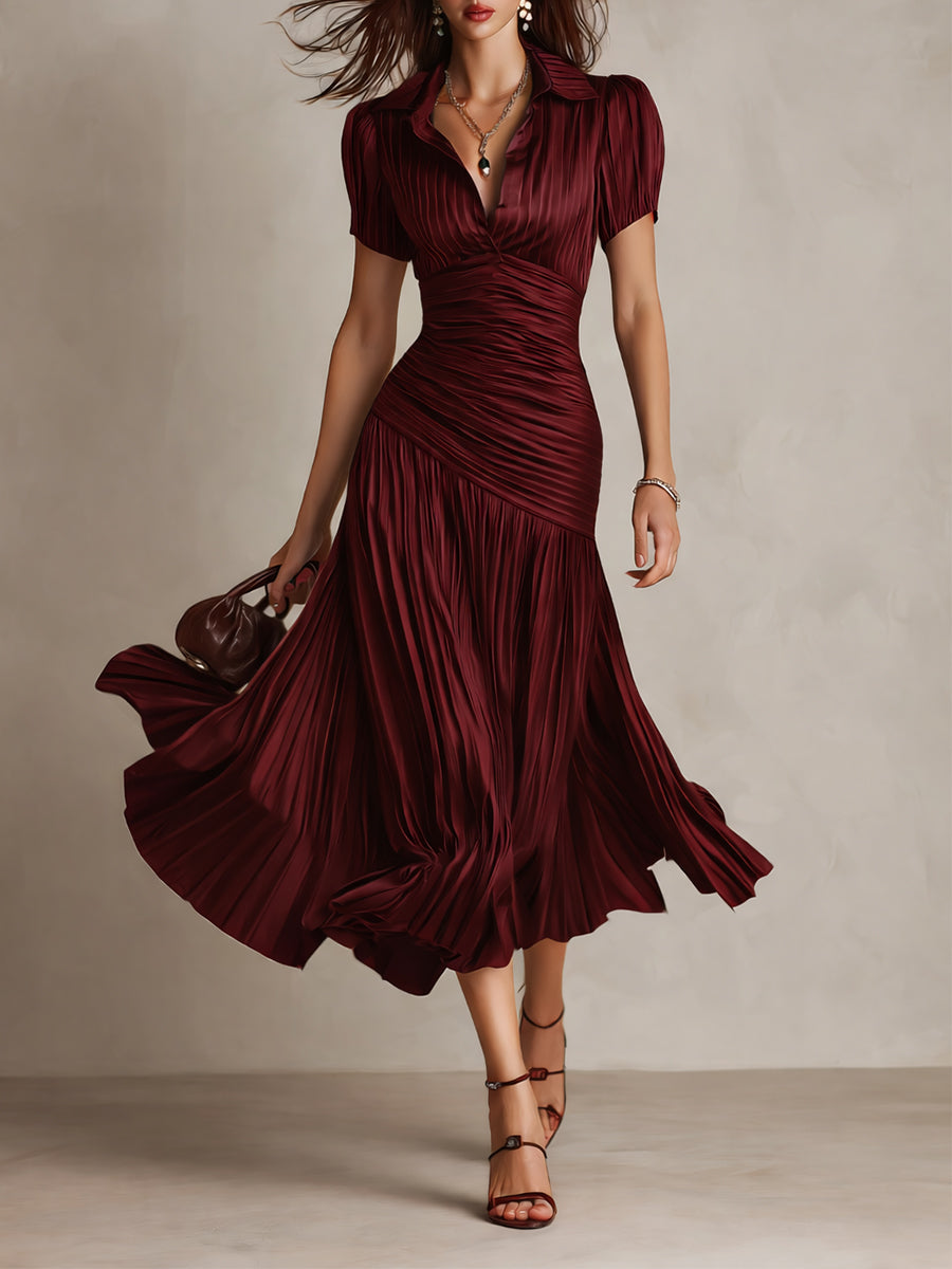 Adriana | Robe midi satinée à rayures rétro
