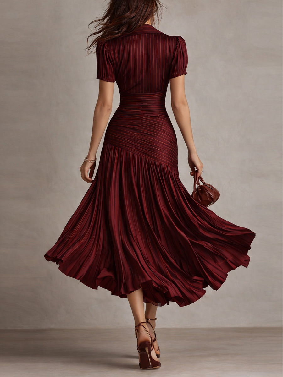 Adriana | Robe midi satinée à rayures rétro
