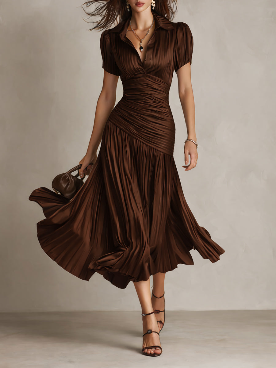 Adriana | Robe midi satinée à rayures rétro