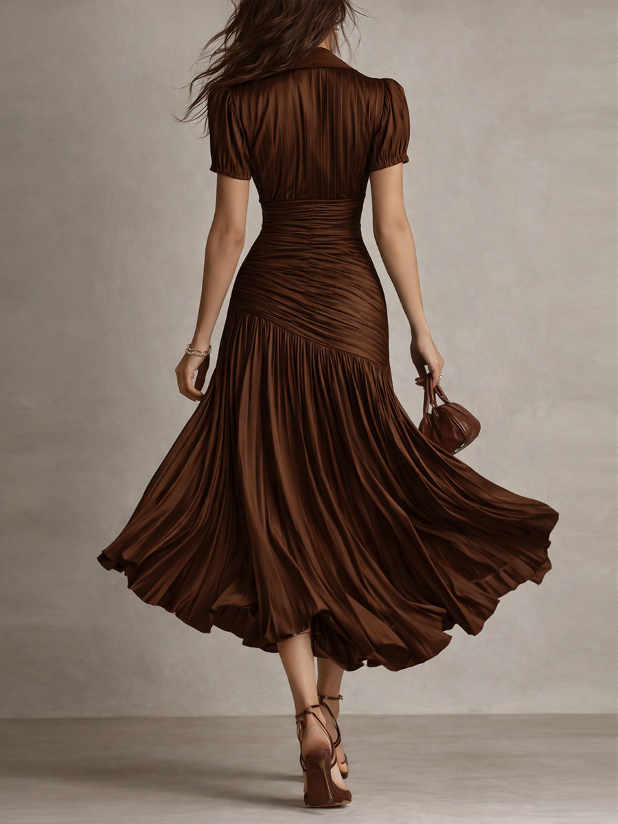 Adriana | Robe midi satinée à rayures rétro