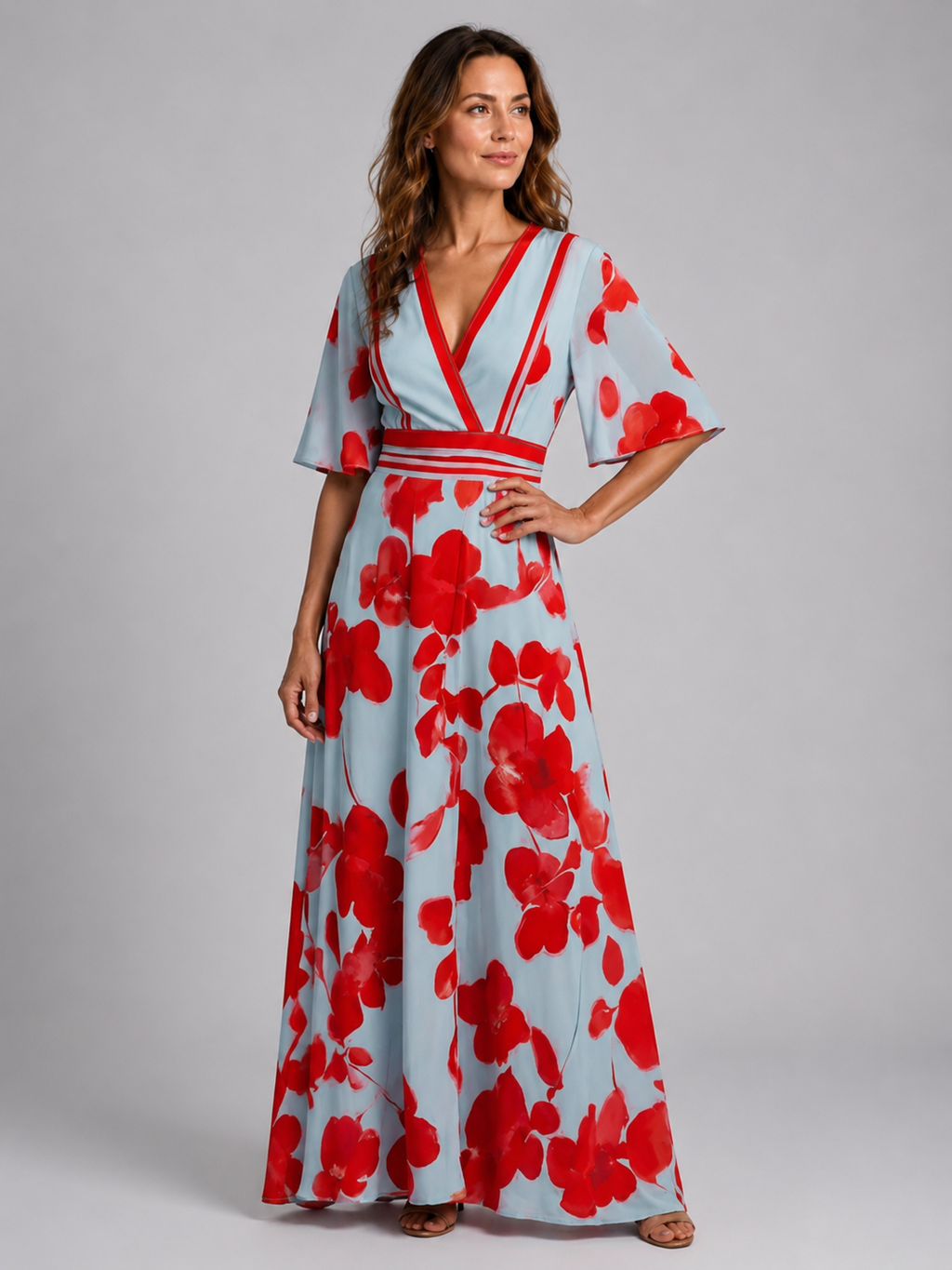 Isaline | Robe Maxi Fleurie, Col en V