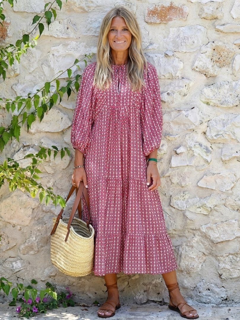 Arlette | Robe midi à manches longues et imprimé géométrique