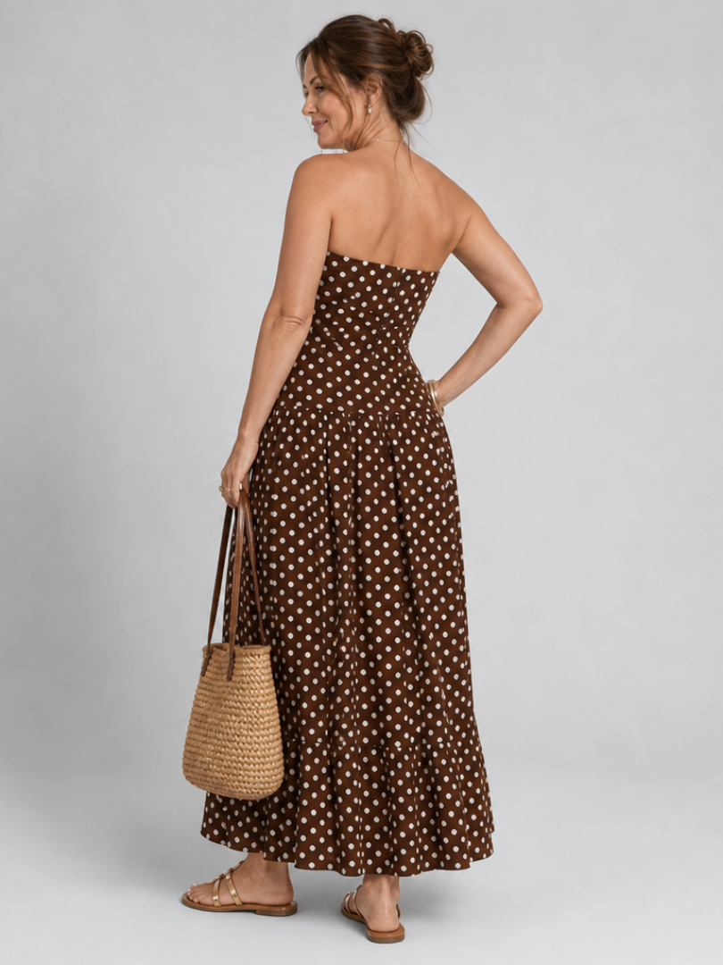 Solène | Robe Midi Bustier à Pois