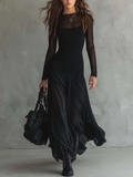 Domitille | Robe Maxi Noire, Patchwork de Tulle