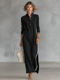 Fabienne | Robe Maxi en Molleton, Col Chemise