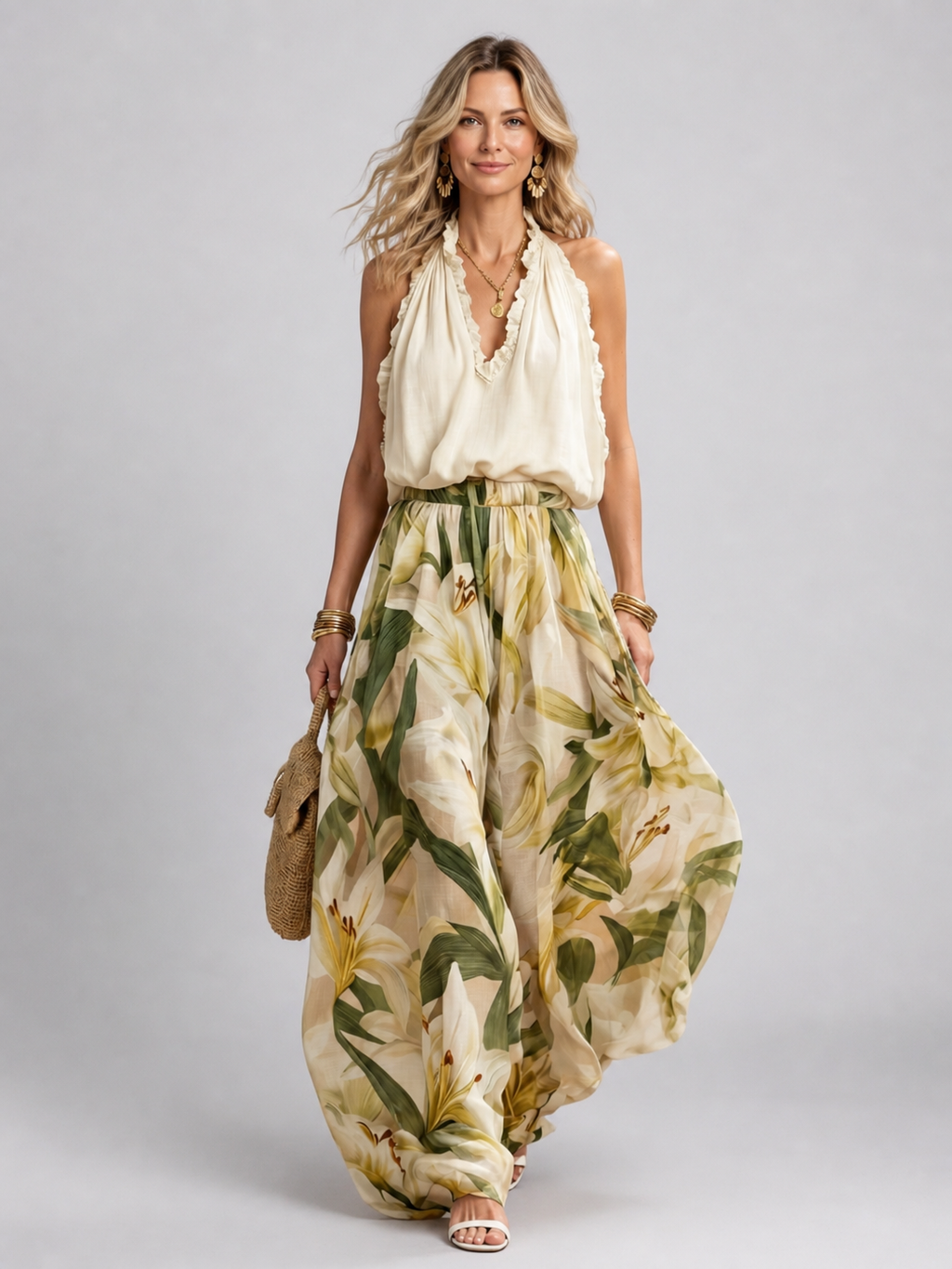 Yvonne | Ensemble Fleuri, Blouse et Pantalon