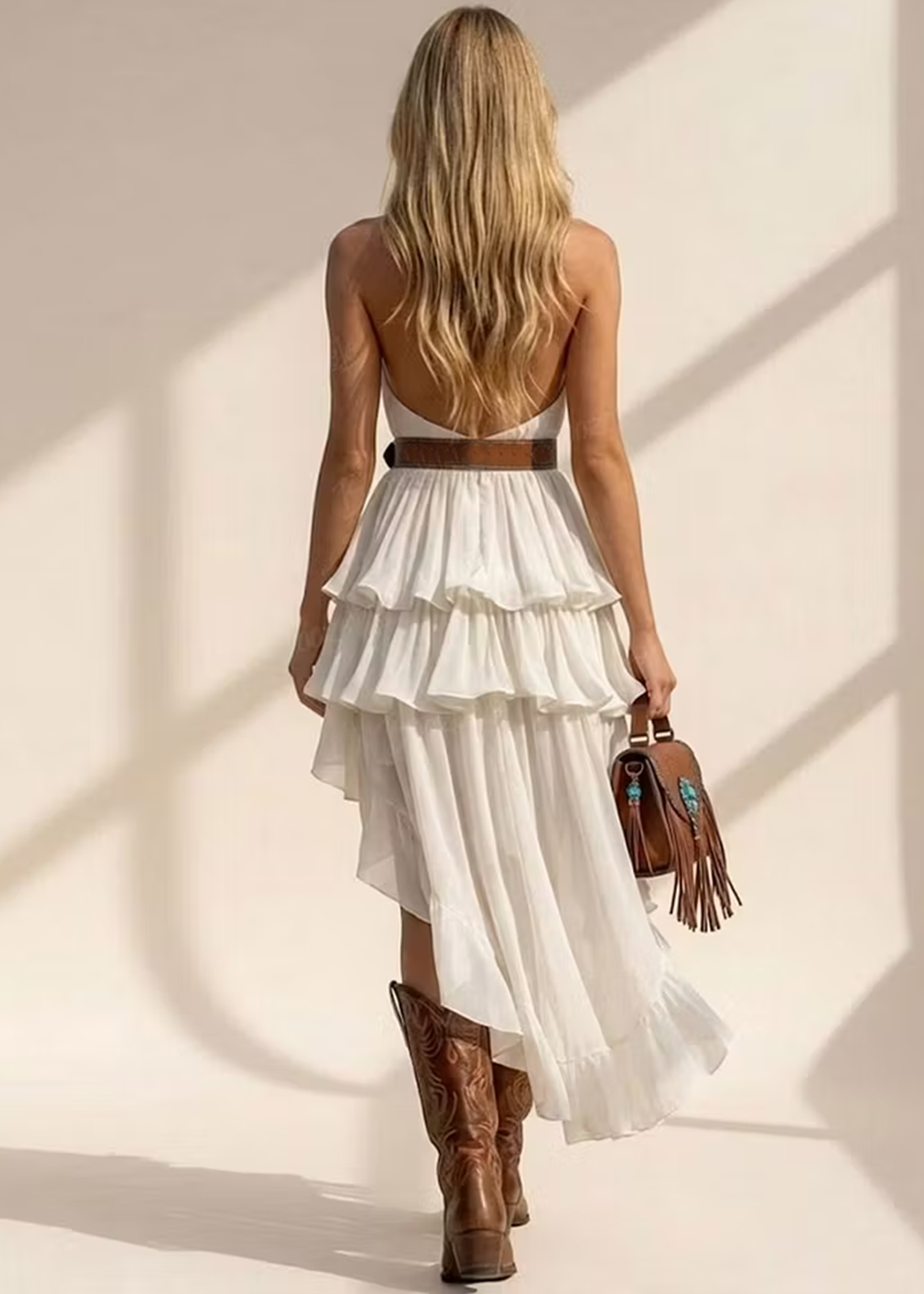 Emma | Mini Robe Blanche Halter à Volants