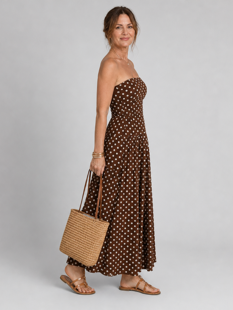 Solène | Robe Midi Bustier à Pois
