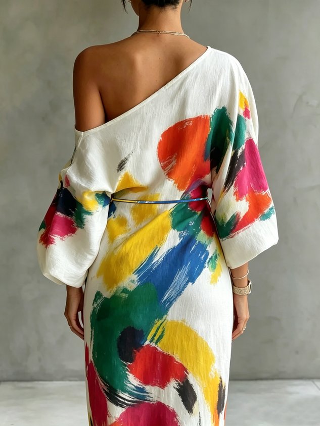 Soraya | Robe Maxi Une Épaule, Imprimé Abstrait