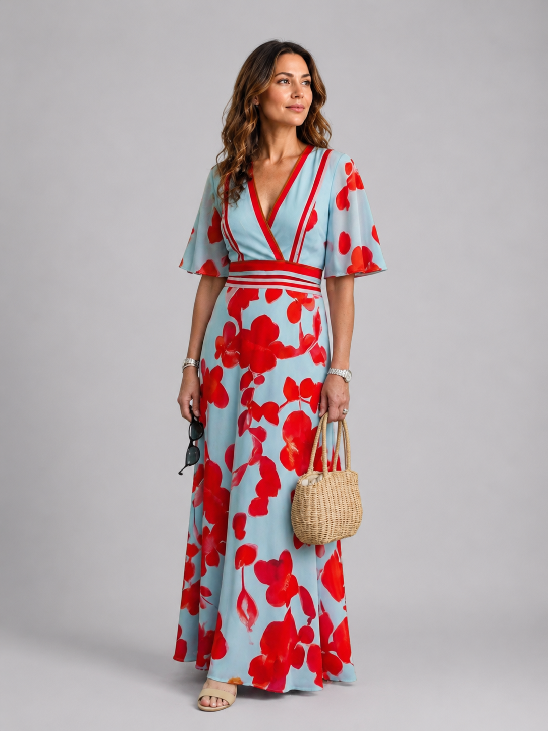 Isaline | Robe Maxi Fleurie, Col en V