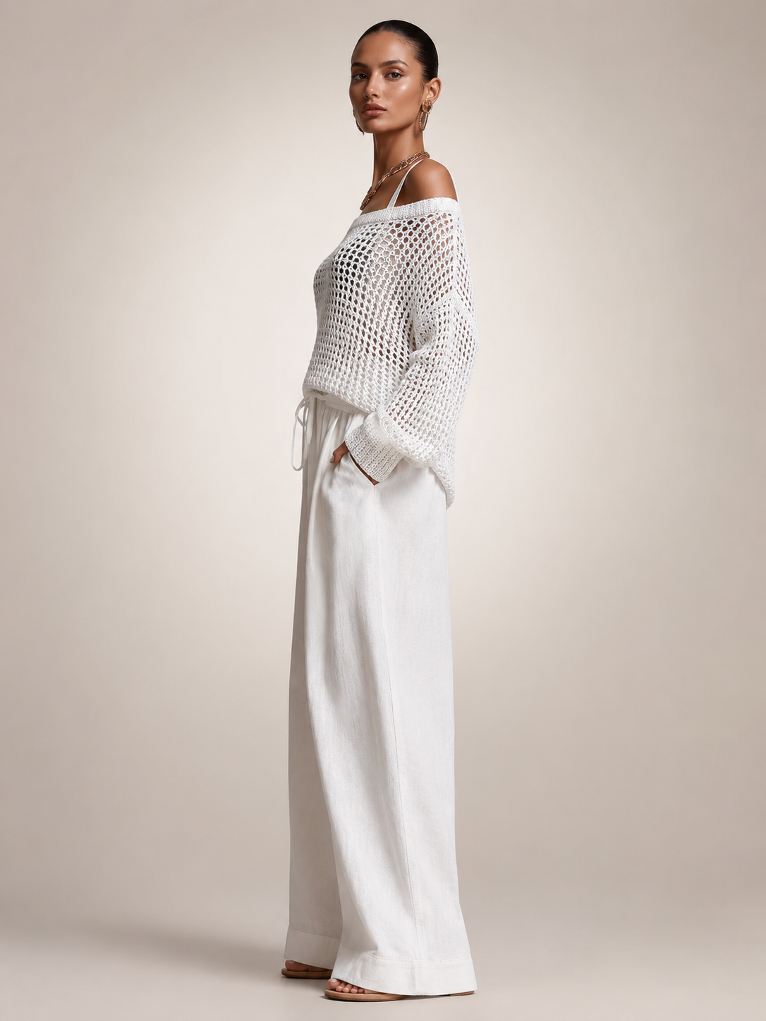 Hortense | Ensemble Épaules Dénudées, Pantalon Large