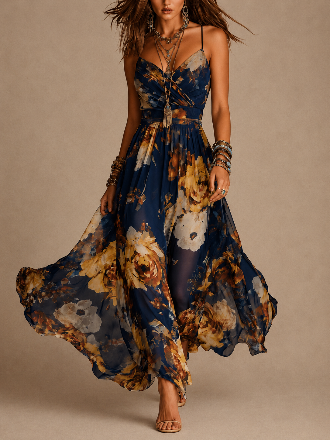 Rosine | Robe Longue Fleurie à Bretelles Fines